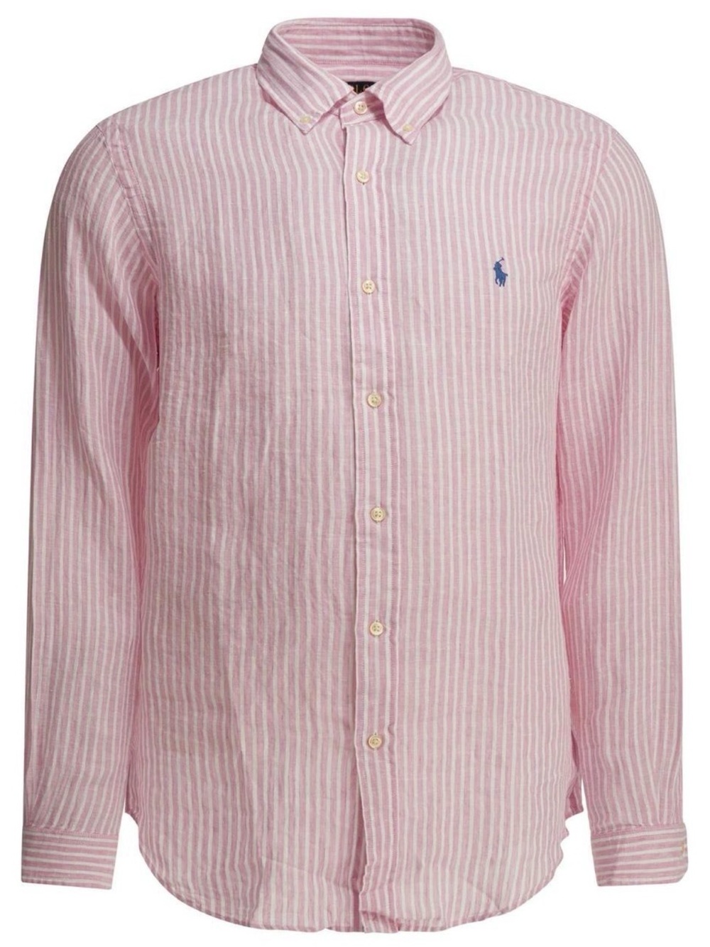 Ralph Lauren Pink & White Striped Linen Button-Down Shirt - Picture 1 of 5